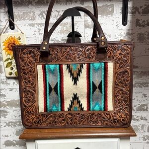American Darling Brown and Multicolor Embroidered Tote
